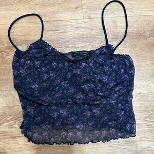 Urban Outfitters Navy and Purple Floral mesh Camisole